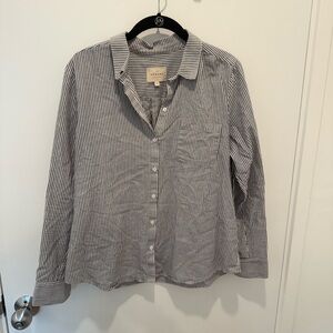 Sezane Navy and White Striped Button-Up Shirt